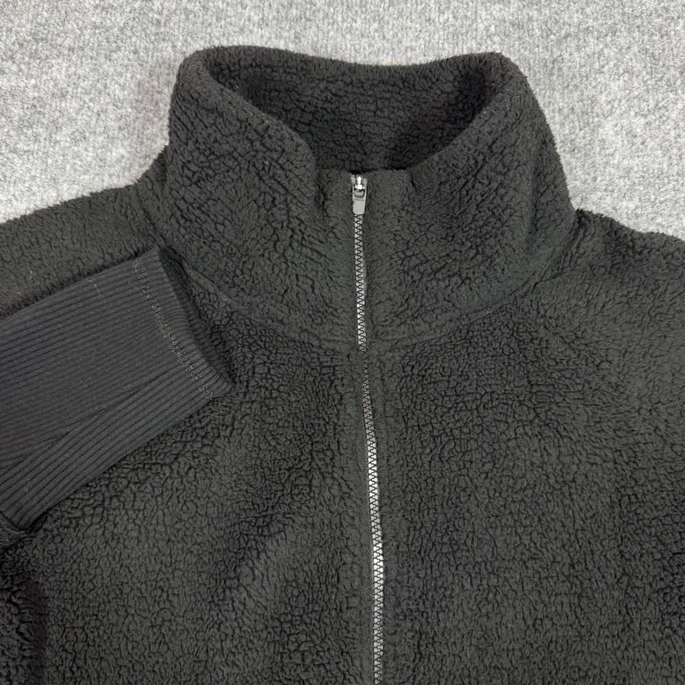 Athleta Sherpa Fleece Full Zip Bomber Jacket Womens XL Black Polyester EUC